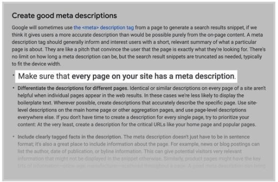 Google, halen her bir sayfa için özgün açıklama (description) yazılmasını tavsiye etmektedir.